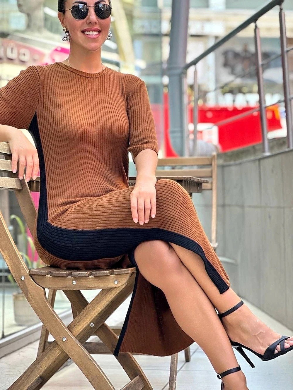 Color Block Midi Dress in Brown & Black Like New